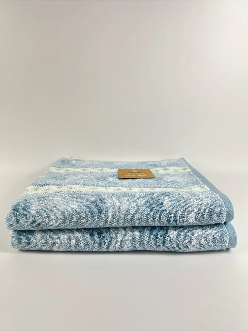 Deborah Connolly Bath Towels Blue White Green Floral Soft Cotton Blend 2 Pc NEW